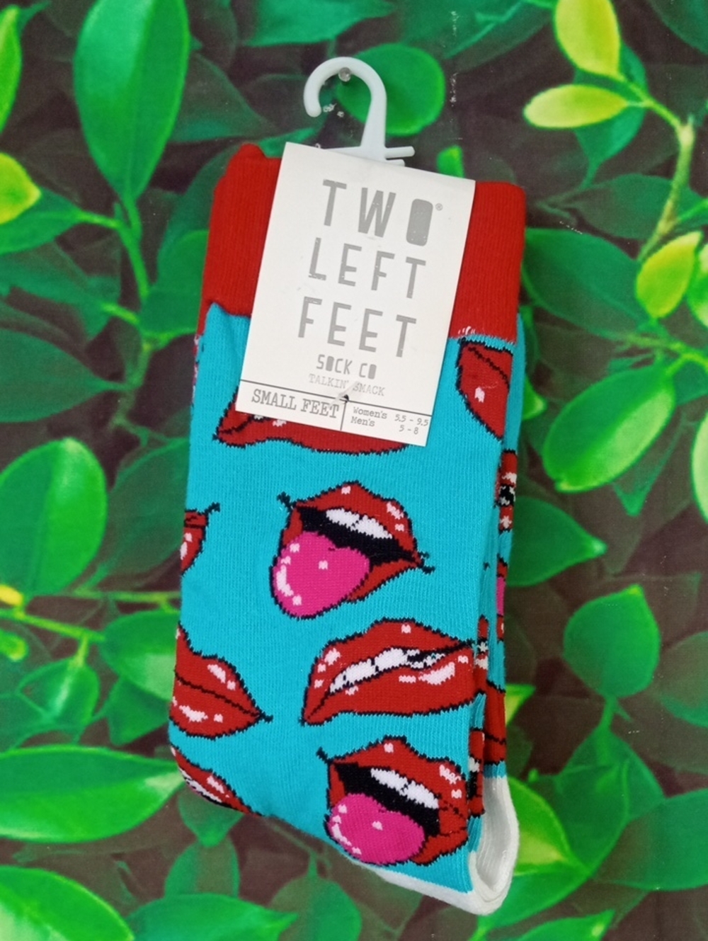 🛍️🍒 Two Left Feet Turquoise Tongue & Lips Socks